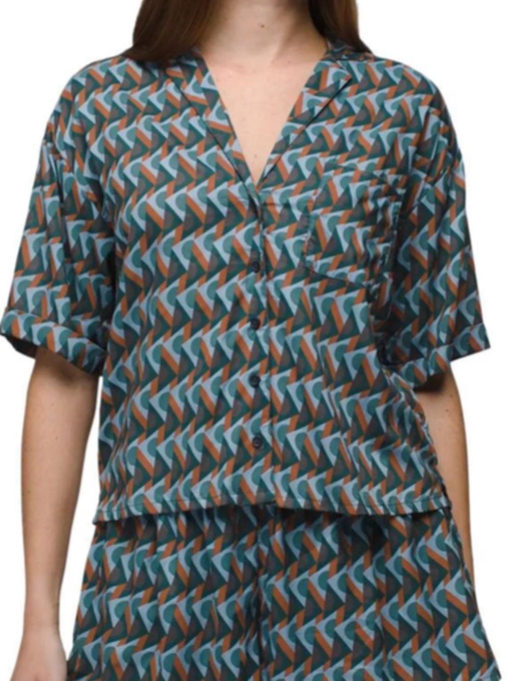 Prana Womens Iguala Top SMALL NWT 100% Tencel Modal -High Tide Retro Geo